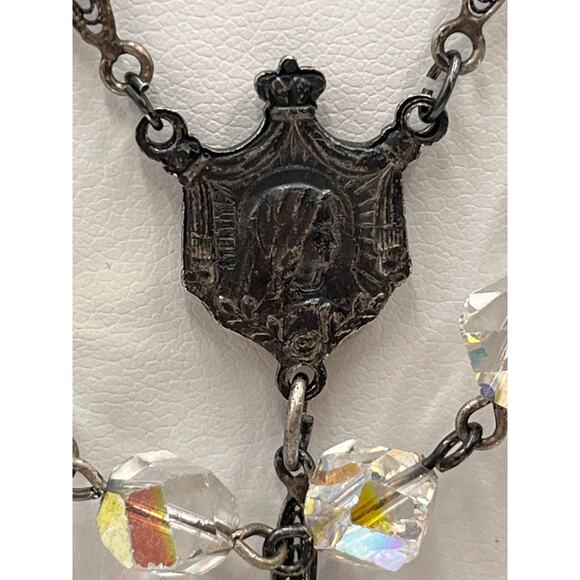 Rosary Sterling Crucifix Austrian Crystal 6mm Faceted Round Aurora Borealis Bead - Picture 7 of 15